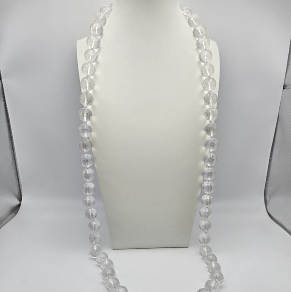 Clear Rock Crystal Necklace 36" Beaded Faceted Vintage Vtg Long Hand Knotted - Picture 2 of 6